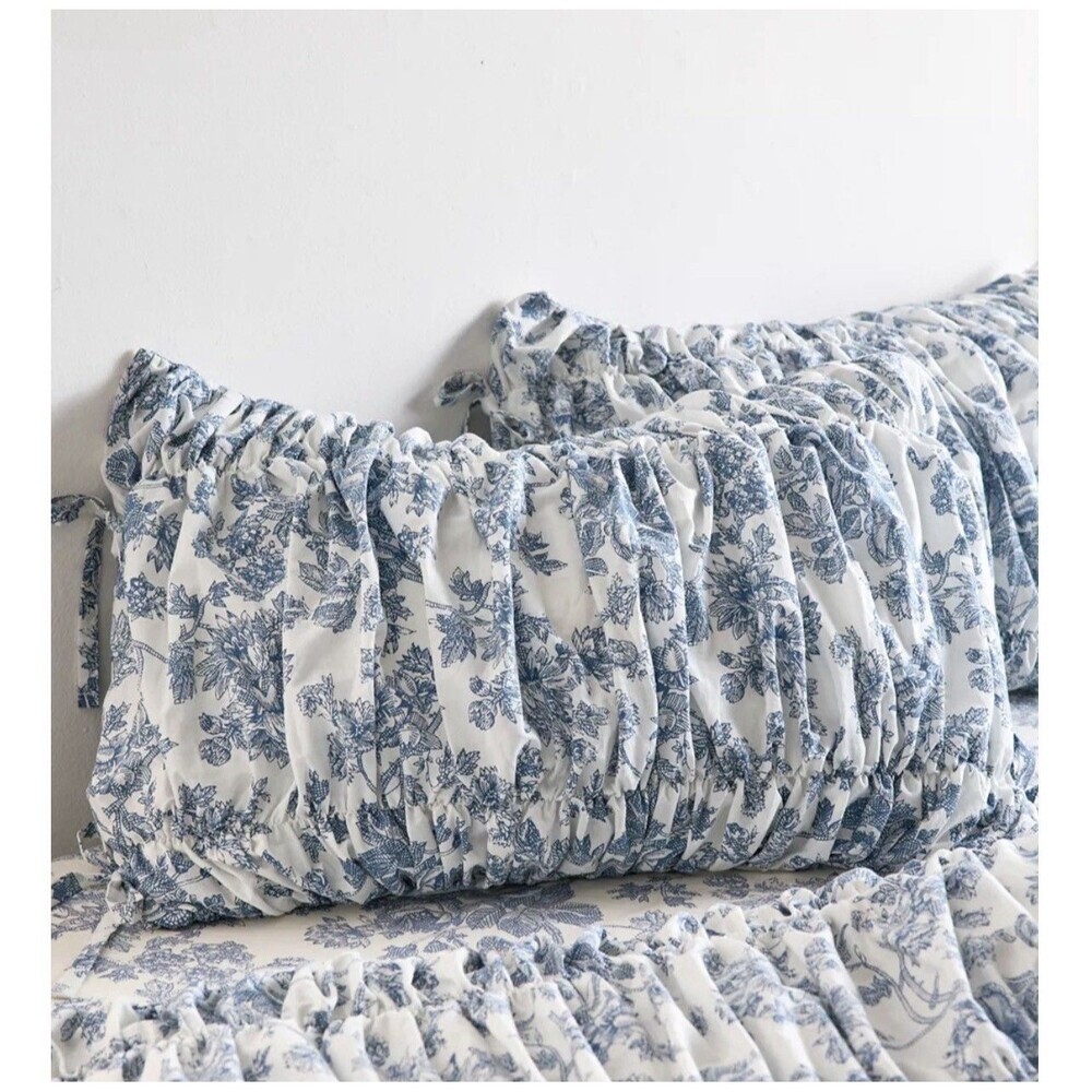 Urban Outfitters Toile Pillow Sham Floral Ruched Ties Gauzy Cottagecore